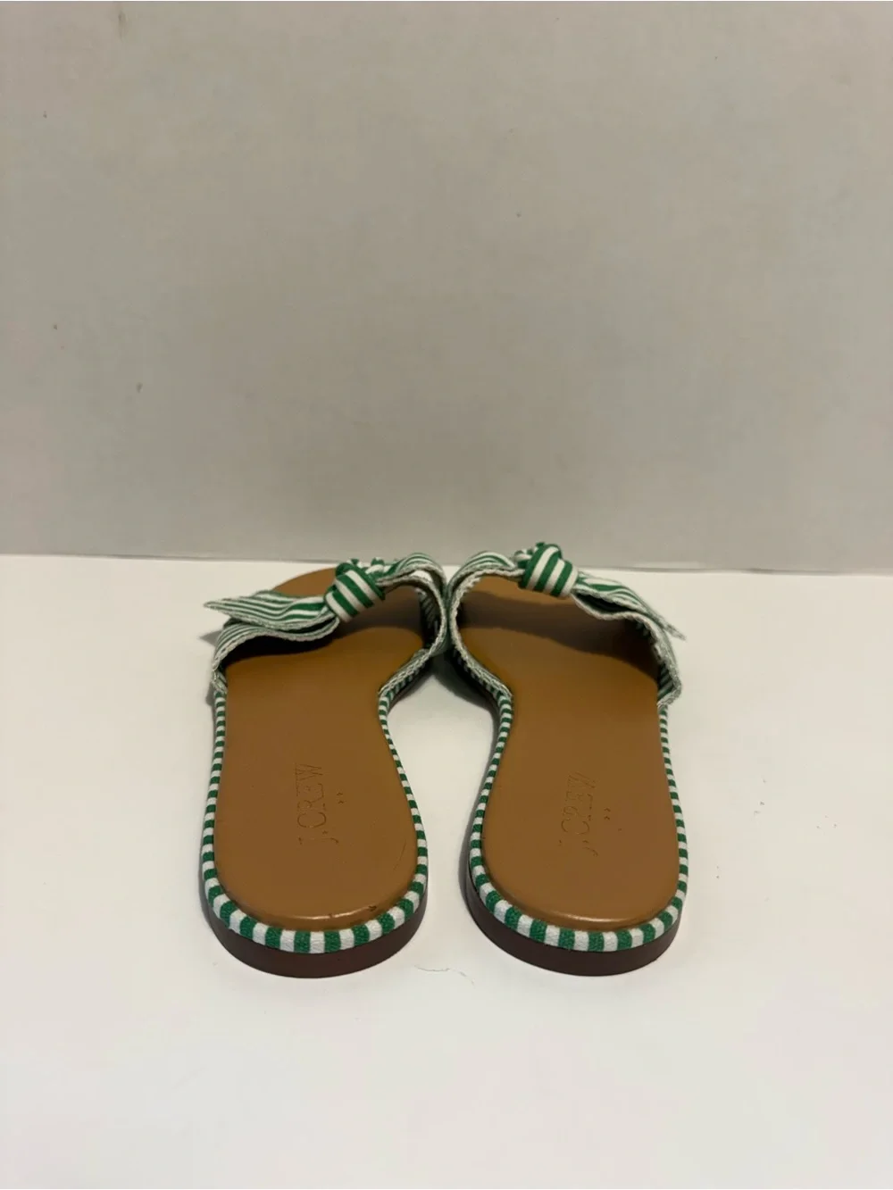 J.Crew green white striped bow slide sandals slip on ladies 7